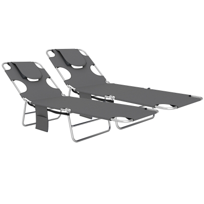 Outsunny Foldable Sun Lounger Set 2 Adjustable Dark Grey