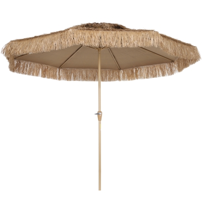 Outsunny Parasol Paille Ø294cm Métal UV Manivelle Jaune