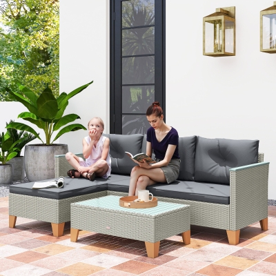 Outsunny 3pc Rattan Garden Furniture Set Charcoal Grey