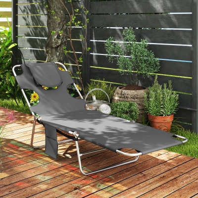 Outsunny Foldable Sun Lounger Set 2 Adjustable Dark Grey