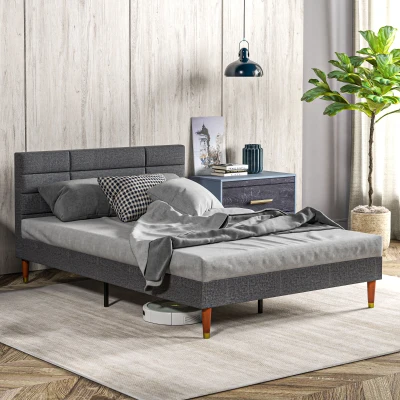 HOMCOM Upholstered Double Bed Frame Grey