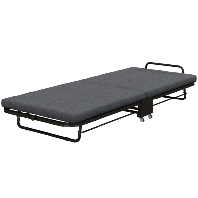 HOMCOM Lit Pliant 1 Pers 188x76cm Matelas 7cm Roulettes Gris