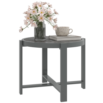 Outsunny Beistelltisch Gartentisch Rund wetterfest Aluminium Balkontisch mit Marmoroptik Grau
