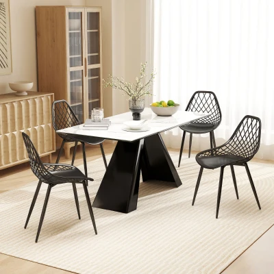 HOMCOM Set di 4 Sedie da Pranzo in Plastica e Metallo Nero