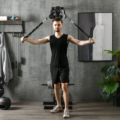 SPORTNOW Station Double Poulie Réglable Montage Mural Fitness Maison