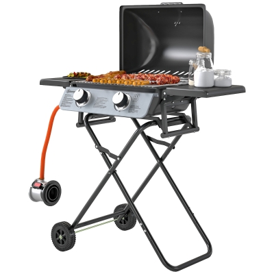 Outsunny Barbecue Gaz Portable 2 Brûleurs 6kW avec Roues Noir