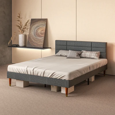 HOMCOM Upholstered King Bed Frame with Slats - Grey