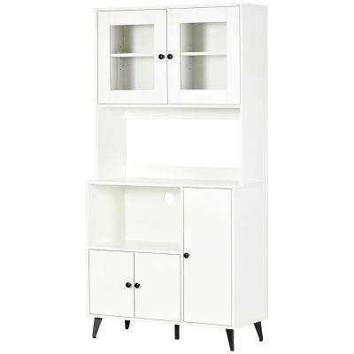 HOMCOM Armoire Cuisine 90x40x180cm Blanc avec Placards et Étagères