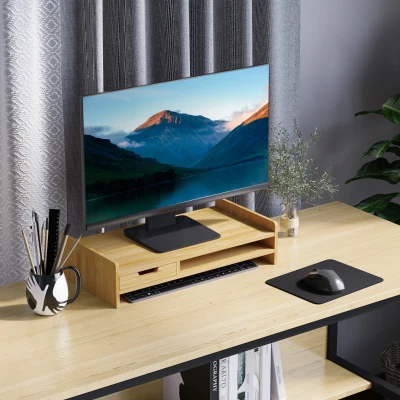 HOMCOM Supporto Monitor PC in Bambù con Spazio Portaoggetti