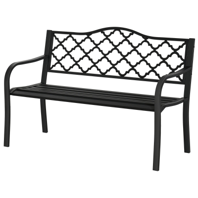 Outsunny Banc de jardin 2 places en fonte style antique avec accoudoirs et dossier, 128 x 58,5 x 89 cm, noir