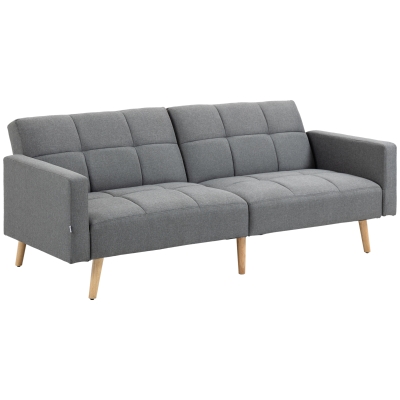 HOMCOM 2-in-1 Slaapbank 205 x 88 cm Bank met Slaapfunctie, Zitkussen, Linnen Look Grijs