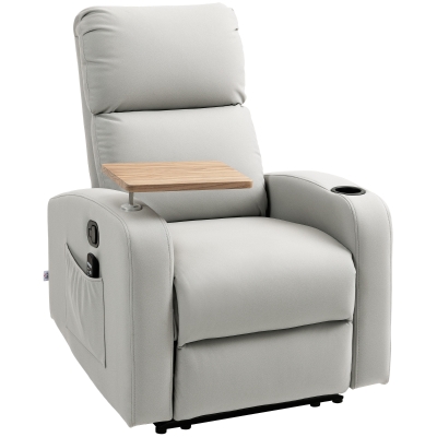 HOMCOM Poltrona de Massagem Poltrona Relax Elétrica com 4 Modos de Vibração Reclinação 145° Mesa 2 Bolsos Laterais 77x93x105 cm Cinza