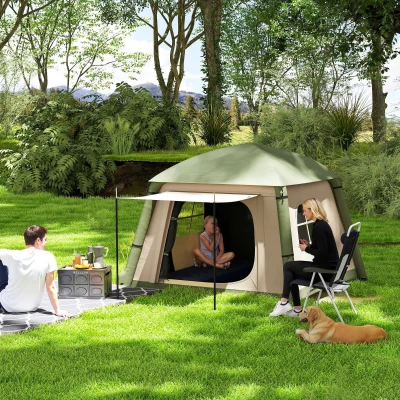 Outsunny Inflatable Camping Tent 1/2 Person Waterproof Brown