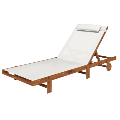 Outsunny Bain de Soleil Bois Inclinable 4 Positions 84x200cm Blanc