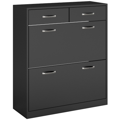 HOMCOM Meuble à Chaussures 2 Tiroirs 2 Portes Noir 80x30x91,5 cm