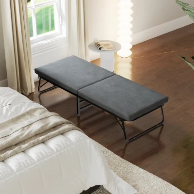 HOMCOM Cama Plegatín Plegable 70x180 cm con Colchón de Espuma con Respaldo Ajustable en 5 Posiciones y Ruedas Carga 120 kg Gris