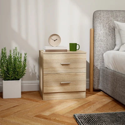 HOMCOM Mesa de Cabeceira Moderna Mesinha de Cabeceira com 2 Gavetas para Sala Quarto Capacidade 30 kg 45x39,5x49 cm Madeira