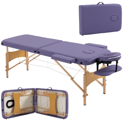 HOMCOM Portable Massage Bed Wooden Frame 2 Sections Purple