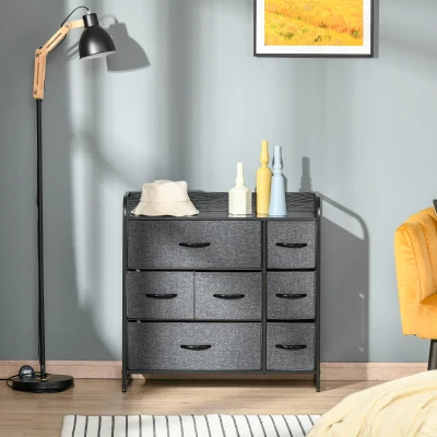 HOMCOM Fabric Chest of Drawers 7-Drawer Grey