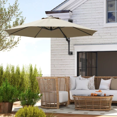 Outsunny Wall-Mounted Parasol with Handle Khaki 3m