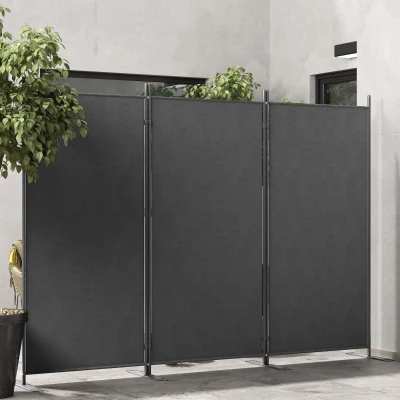 Paravan de Exterior cu 3 Panouri, 252x44x176 cm, Gri Închis