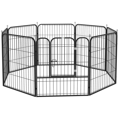 PawHut Parque para Mascotas de 8 Paneles 80x80 cm Corralito para Perros con Puerta y Doble Pestillo Metálicos Negro