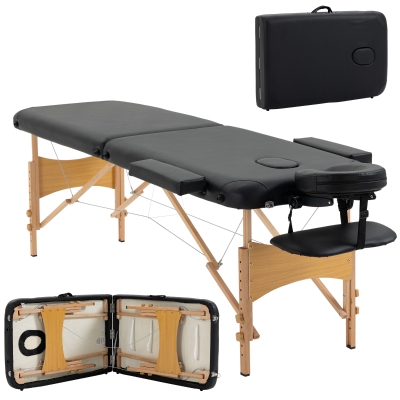 HOMCOM Portable Massage Bed Wooden Frame Black
