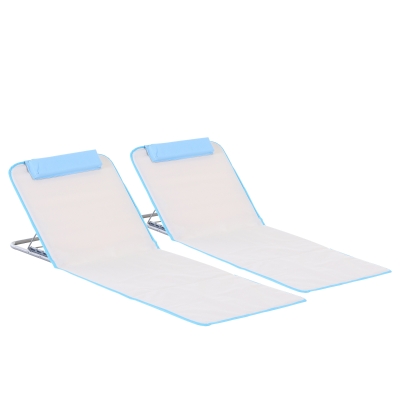 Outsunny Conjunto de 2 Esteiras de Praia com Encosto Reclinável em 5 Níveis Bolsa de Transporte e Apoio de Cabeça 48x134x33-43 cm Branco Creme