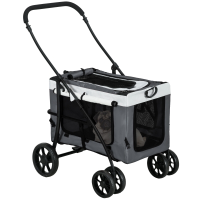 PawHut Poussette Animaux Pliable Gris 4 Roues 81x58x97,5 cm