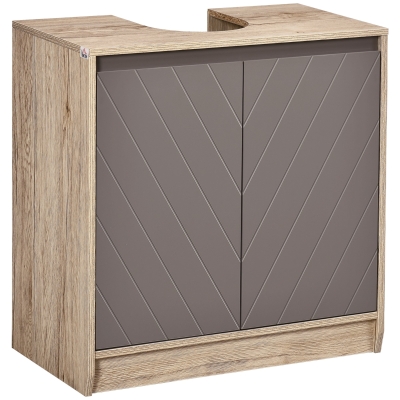 HOMCOM Mueble para Debajo del Lavabo Armario de Baño de Suelo con Puerta Doble y Estante Ajustable 60x30x59,8 cm Roble y Gris