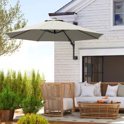 Outsunny Wall-Mounted Parasol with Handle Light Grey 3m