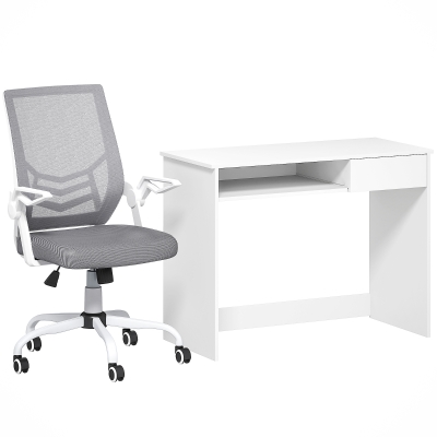 Vinsetto Office Chair & Desk Set with Drawer White/Grey