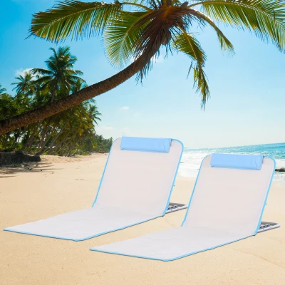 Outsunny Conjunto de 2 Esteiras de Praia com Encosto Reclinável em 5 Níveis Bolsa de Transporte e Apoio de Cabeça 48x134x33-43 cm  Branco Creme