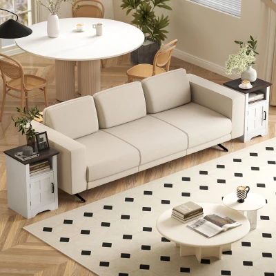 HOMCOM Conjunto de 2 Mesas Auxiliares para Sala Mesas de Cabeceira com Porta Estilo Celeiro e Prateleira Aberta 40x35x60 cm Branco