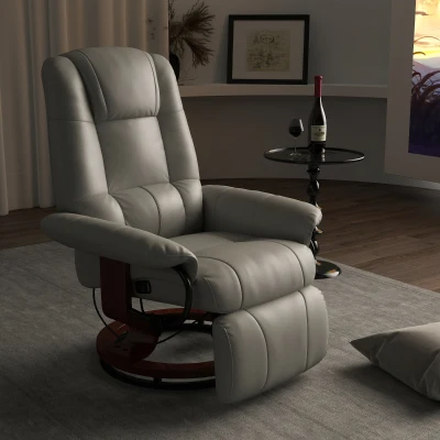 HOMCOM Relaxstoel Televisiestoel Ligstoel Kunstleder 360° Draaistoel 145° Kantelbaar Grijs 78 x 87 x 100 cm