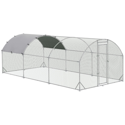 PawHut Gallinero de Exterior Grande para 12-18 Gallinas de Acero Galvanizado y Techo de Tela Oxford 5,7x2,8x1,97 m Plata