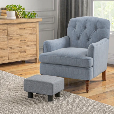 HOMCOM Apoio para os Pés de Sala de Estar Banco Retangular com Estrutura de Madeira para Sala de Estar 40x30x24 cm Cinzento