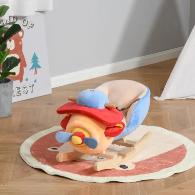 HOMCOM Cavalo de Balanço para Crianças +18 Meses Avião de Pelúcia com Música e Cinto de Segurança Cavalo Infantil 60x33x45 cm Multicolorido