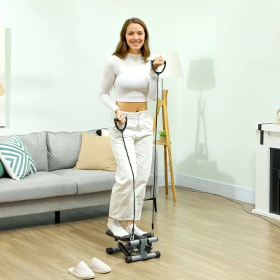 SPORTNOW 2 in 1 Mini-Stepper für Zuhause mit Power Ropes, LCD-Display Up-Down Swing Stepper 41 x 30,5 x 18,5 cm Grau