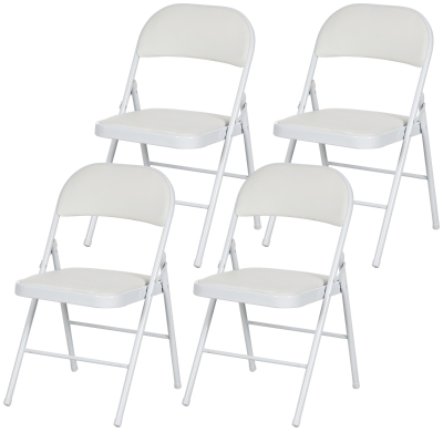 HOMCOM Set van 4 vouwstoelen, Draagbare kantoorstoelen, Metalen poten, Vouwstoel voor kantoor,ontvangst, wachtkamer, Kunstleer, Wit