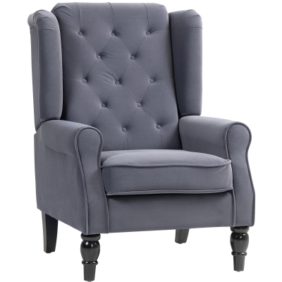 HOMCOM Wingback Accent Chair Tufted Upholstered Charcoal Grey