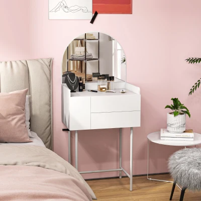 HOMCOM Dressing Table Arched Mirror 3 Drawers White