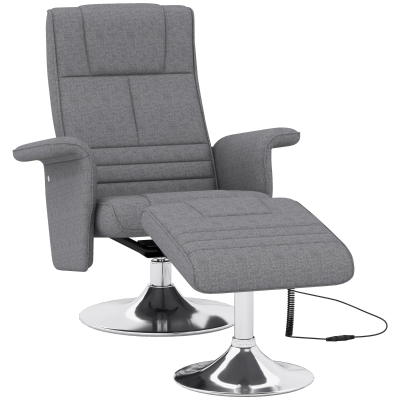 HOMCOM Fauteuil relax massant avec pouf, fauteuil TV avec dossier inclinable siège pivotant à 360° 78 x 95 x 88 cm gris foncé