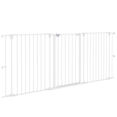 PawHut Valla para Mascotas de Acero Plegable con 3 Paneles Doble Cerradura y Función de Bloqueo Auxiliar 206x90 cm Blanco