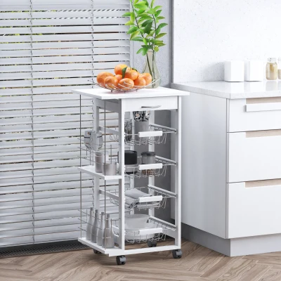 HOMCOM Chariot Cuisine Bois Blanc 47x37x83cm avec Tiroir et Paniers