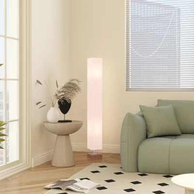 HOMCOM 120cm Linen Floor Lamp Steel Frame Wood Base Cream