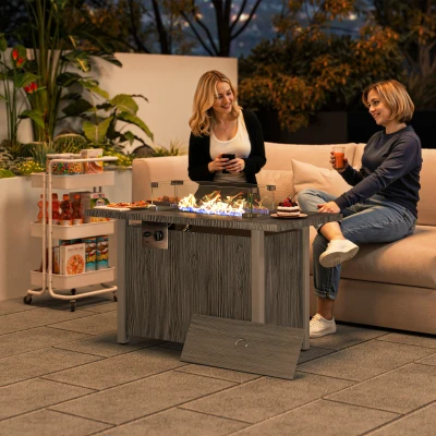 Outsunny Gas Fire Pit Table 50,000 BTU with Cover Grey
