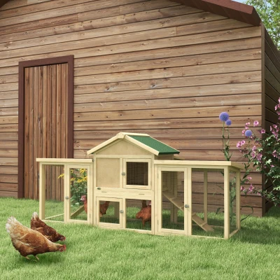 PawHut Kippenren met Buitenverblijf, Incl. Legkast, Helling en Bodemlade Dennenhout Natuurhout