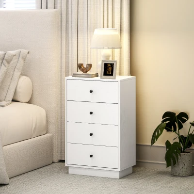 HOMCOM Cómoda de 4 Gavetas Cómoda para Dormitório Moderna Cómoda Estreita para Sala de Estar Corredor 47x29x75 cm Branco