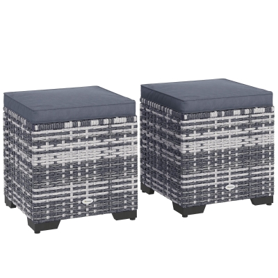 Outsunny Set of 2 Rattan Storage Ottomans Dark Grey